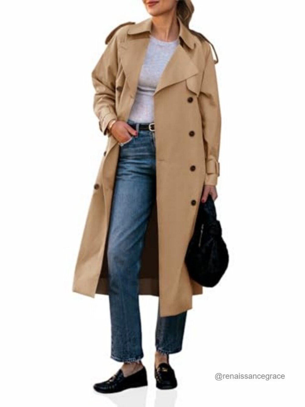 Cicy Bell Women's Long Trench Coat Double Breasted Belted Overcoat